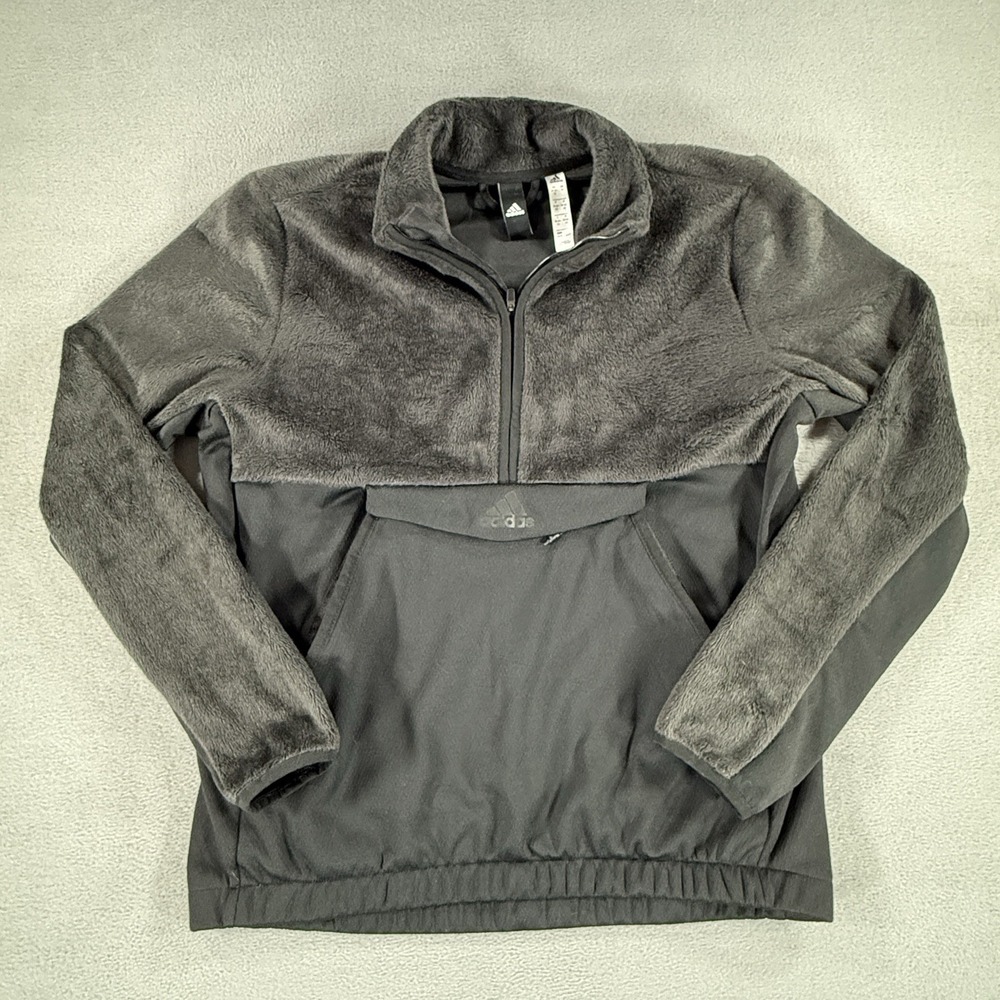 Adidas Womens Black Half Zip Pullover Fleece Kangaroo Pocket Jacket DZ5780 M